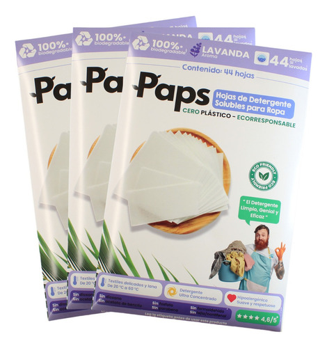 3pack Paps Detergente en tiras lavanda 132ct