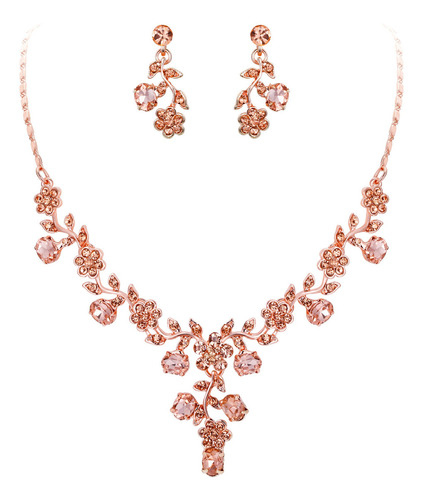 Ever Faith Juego Collar Aretes Flor Boda Novia Fiesta Color Rosado