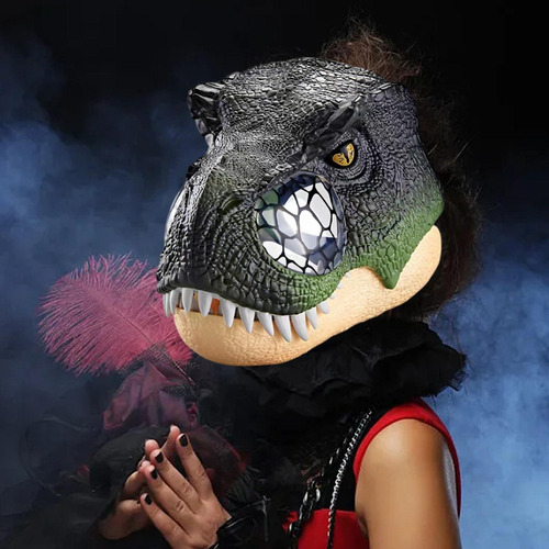 Máscara De Dinosaurio Juguete T Rex Juego De Rol Ojos Verde