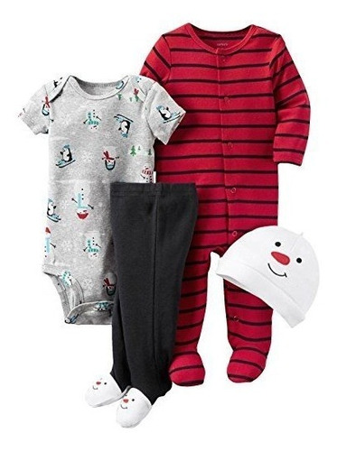 Set De 4 Piezas Navideño Gris Con Rojo Carters