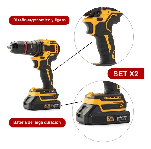 Set X2 Taladro Inalámbrico 36v 14 Acc 2 Baterías Recargables