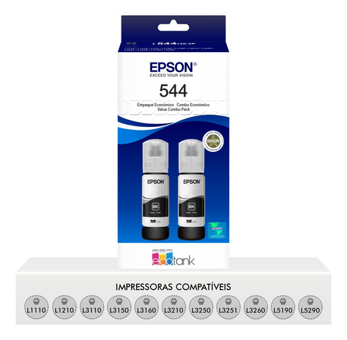 Kit 2 Refis De Tinta Preta Epson T544 Original L3110 L3150