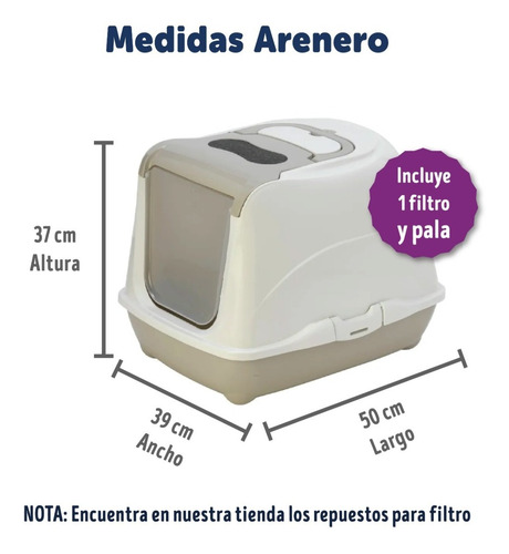 Arenero Para Gato Con Tapa Anti Olores Incluye Filtro Y Pala
