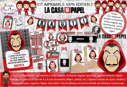 Kit Imprimible Candy Bar La Casa De Papel 100% Editable