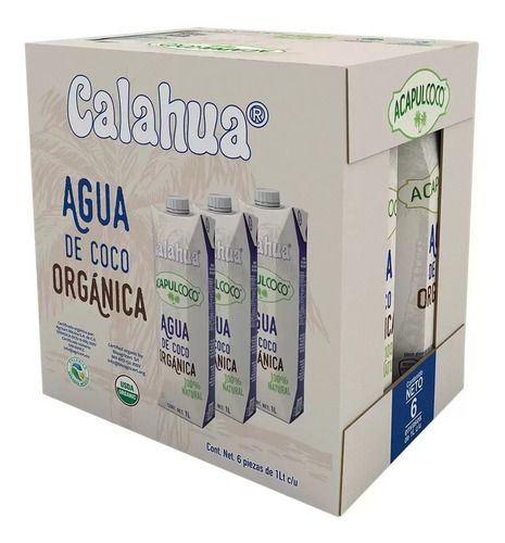 Calahua Acapulcoco Agua De Coco Orgánica 6pzas De 1 Lt