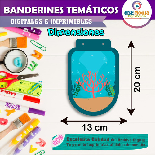Banderín Sirenas Letrero Banner Cumpleaños Imprimible Pdf