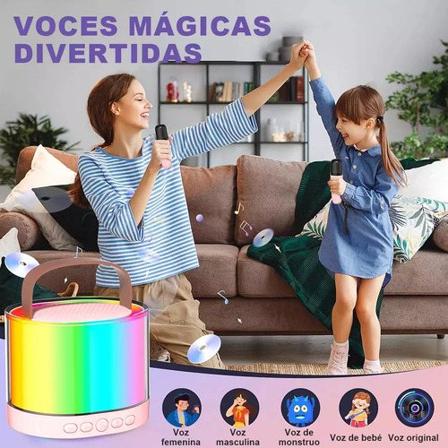 Máquina de karaoke altavoz bluetooth con 2 micrófonos inalámbricos color rosa