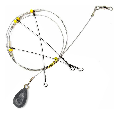 Kit 2pçs Chicote Pesca Mar Com 3 Pernadas E 1 Chumbada