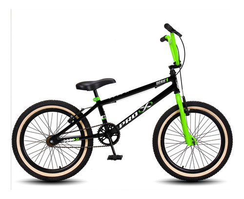Bicicleta BMX Pro-X Série 1 Aro 20 freios V-brake Cor Preto/Verde