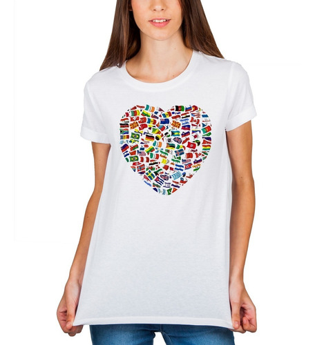 Playera Mujer Corazon De Banderas Diseño 64 Playeras Beloma