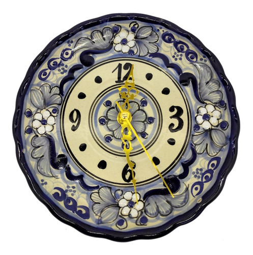 Reloj De 20cm De Talavera Redondo Azul Incluye Maquinaria