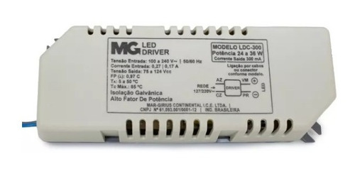 Driver Led Reator Fonte Para Painel 24 A 36w Margirus