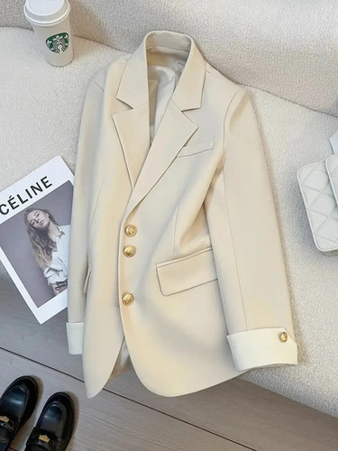 Chaqueta De Traje Color Crema Para Mujer, Estilo Blazer Core