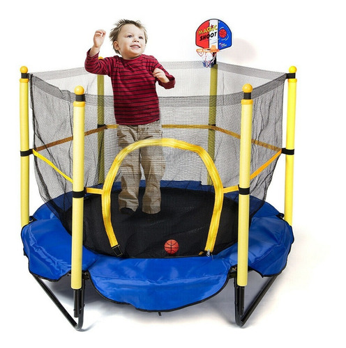 Trampolin Para Niños Con Red De Seguridad Y Aro De Basket