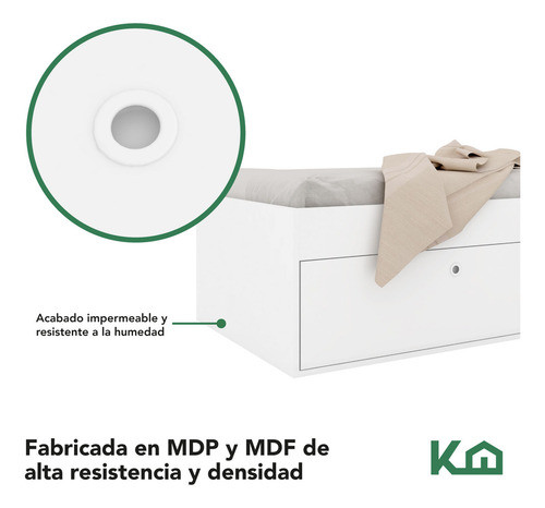 Base Cama Individual Con Cajones Kingshouse Recamara Color Blanco