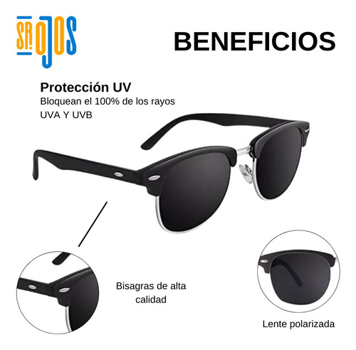 Lentes De Sol Colores Gafas Polarizadas Estilo Moderno Retro Negro Negro Negro