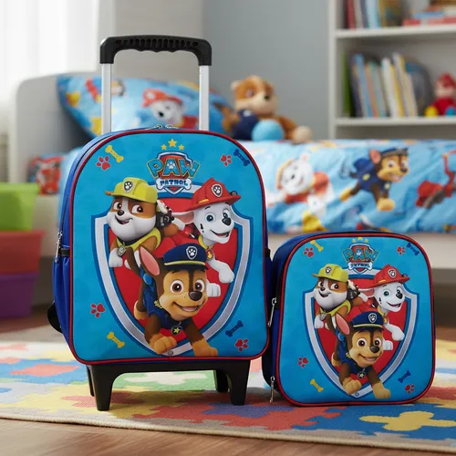 Kit Mochila Escolar Patrulha Canina Azul Tamanho Baby Menino