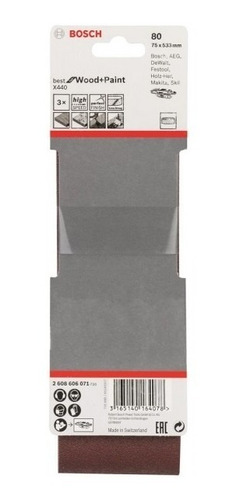 Imagen 4 de 7 de Set 3 Lijas De Banda 75x533 Gr80 Bosch Lijadora Banda + Reg