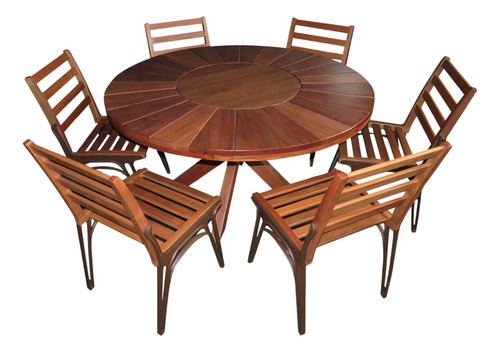 Conjunto Com Mesa De Madeira Giratória E 6 Cadeiras Varanda