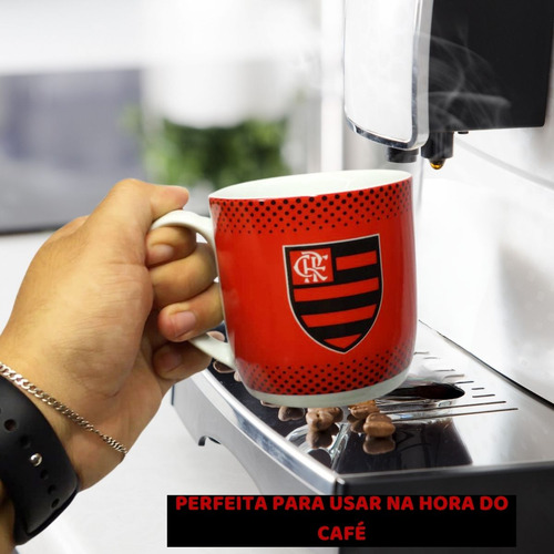 Caneca Porcelana Vermelha 300ml Sigla Crf Time Flamengo Selo