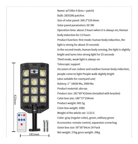 X2 Foco Led Solar Foco Solar Sensor Movimiento Control 100w