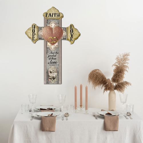 Cruz De Mesa De Matrimonio De Fe, Esperanza Y Amor Con Versí
