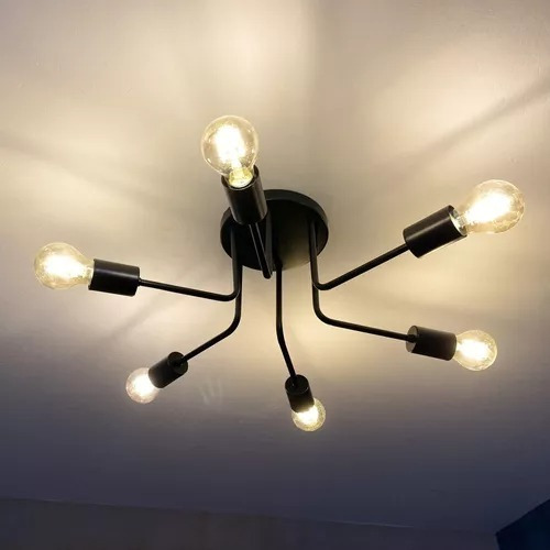 Lustre Sputnik Ret Preto Moderno Sala Estar Quarto E Closet Bivolt