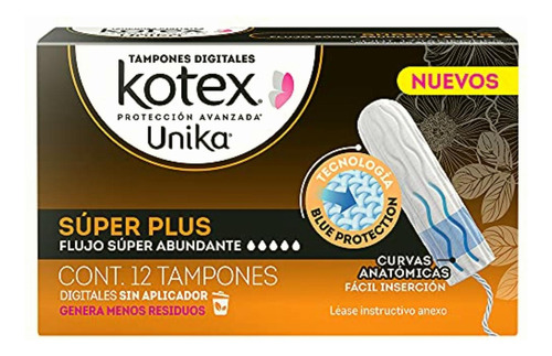 Kotex Tampones Digitales Unika Súper Plus, Caja Con 12