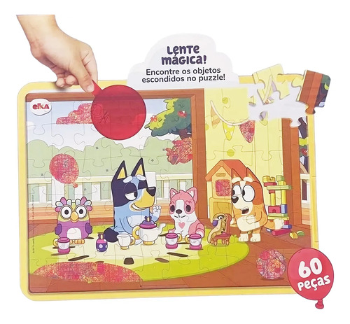 Juego Puzzle Lente Magico Bluey Elka 60pcs +4 Para Niños