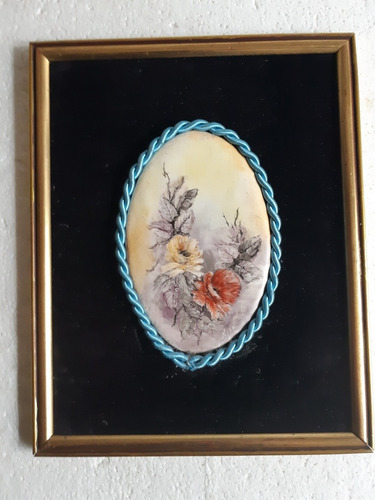 Cuadro Con Ovalo De Porcelana Pintado Flores (Usado)