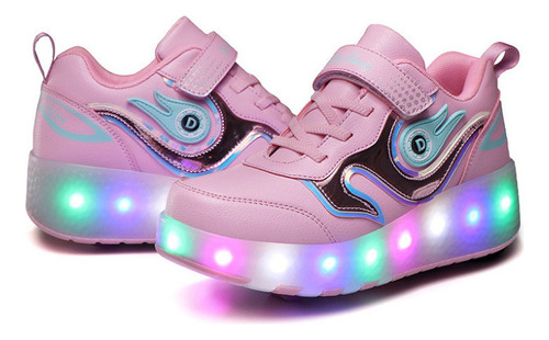 Patines Led Rosa Recargables De Dos Ruedas Para Chicas