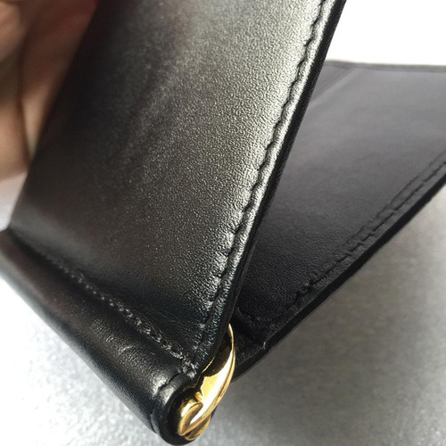 Tarjetero Plegable De Cuero Negro Para Hombre Con Clip Para