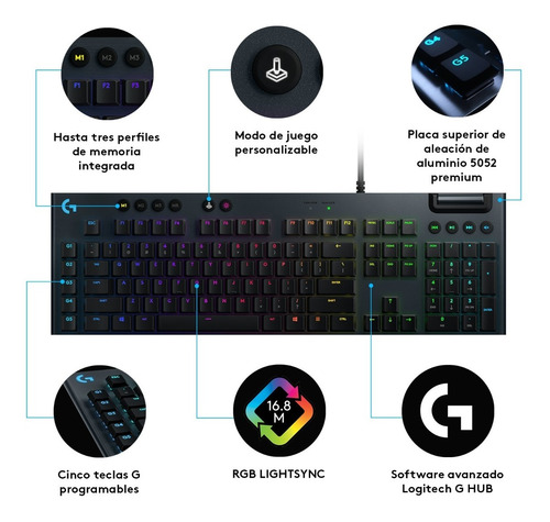 Imagen 7 de 10 de Teclado Gamer Mecánico Ultrafino Logitech G815 Lightsync Rgb