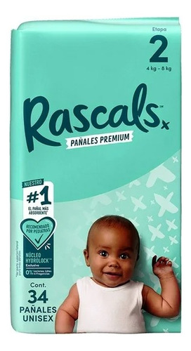 Pañales Rascal + Friends Premium Etapa 2 Unisex 34 Pzas