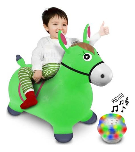 Cavalinho Upa Upa Brinquedo Infantil Pula Pula Som Pocotó Inmetro Burrinho Com Led Avant Distribuidora Cor Verde