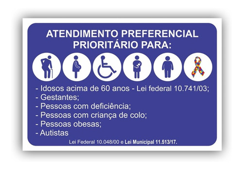 6 Placa Atendimento Prioritário Preferencial Autismo Adesivo