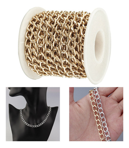 Rollo De Cadena De Eslabones De Acera De Oro Plateado Dorado
