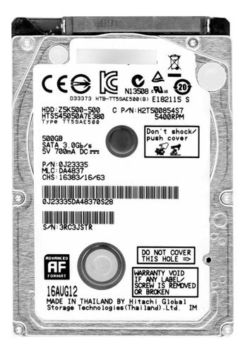 Hd Sata Interno Hgst 500gb 5.4k 2.5 Hts545050a7e380 0j11285