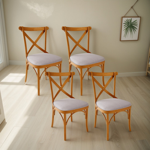 Kit 04 Cadeiras Sala Jantar Living Estofada Ávila Linho Bege