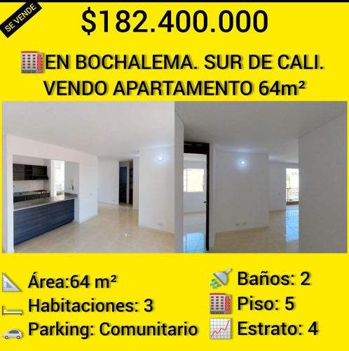 En Bochalema. Sur De Cali. Vendo Apartamento 64m²