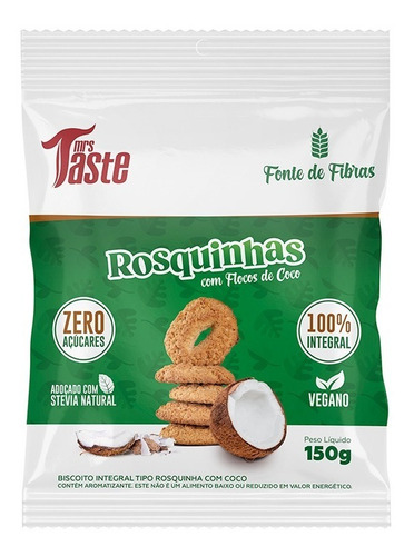 Rosquinhas Com Flocos De Coco 150g 100% Integral - Mrs Taste