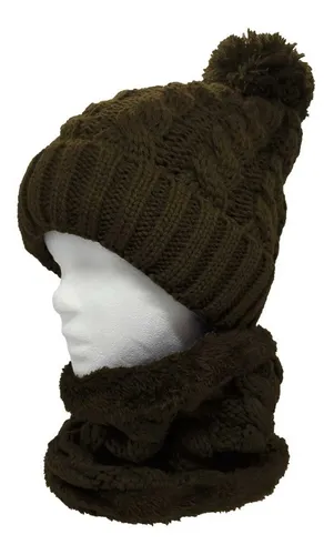 comprar Gorro Lana Mujer + Cuello Invierno Con Corderito Y Pompon