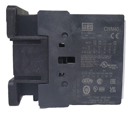 Contator Weg Cwm40-11-30v26 40a 3p 220v 1na+1nf