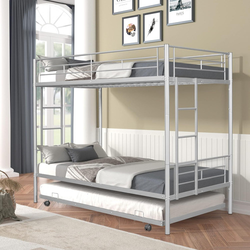 Favfurish Metal Twin Over Twin Bunk Bed With Trundle,can Be 