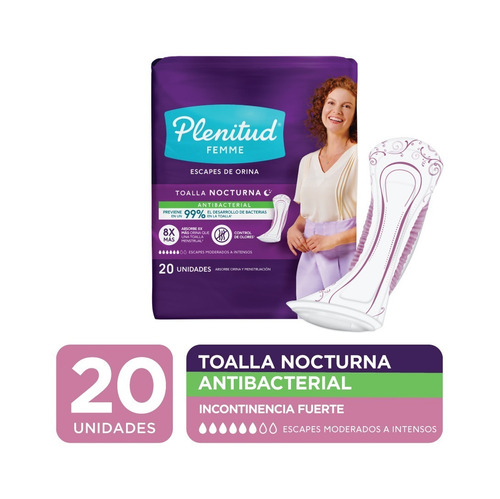 Imagen 2 de 3 de Toallitas femeninas Plenitud Femme Nocturna 20 u