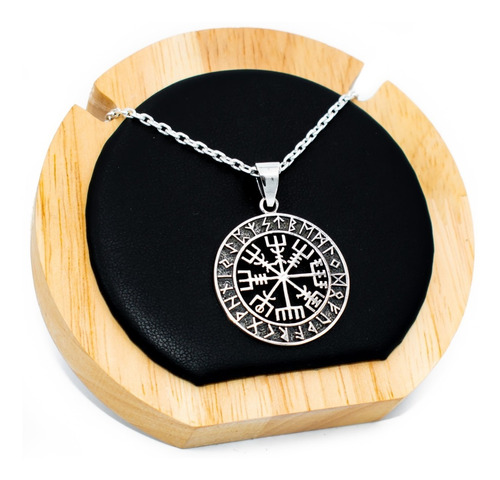 Imagen 3 de 7 de Colgante Vegvísir Nórdico Vikingo En Plata Fina 925 + Cadena