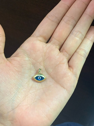 Dije De Oro 14k, Ojo Alargado Con Ojo Turco, Estambul Joya Color Celeste