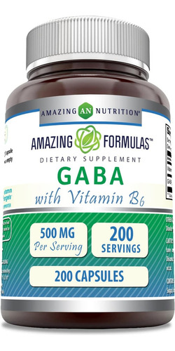 Amazing Formulas Gaba With Vitamin B6 500mg 200 Cápsulas Sabor Sin Sabor