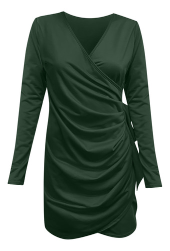Vestido Feminino De Manga Comprida Com Decote Em V E Nádegas