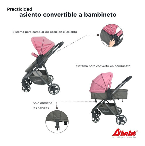 Carriola D Bebe Queen Portabebe Base Para Auto Rosa Rosa Gris Oscuro